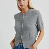 Second Female Etna Knit SS Cardigan - Light Grey Melange