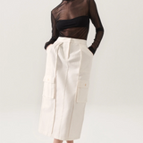 Silk Laundry Canvas Cargo Skirt - Natural