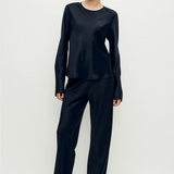 Silk Laundry Long Sleeve Bias Top - Black