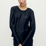 Silk Laundry Long Sleeve Bias Top - Black