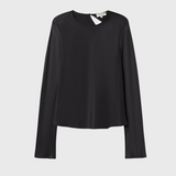 Silk Laundry Long Sleeve Bias Top - Black