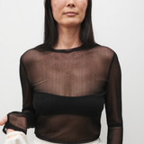 Silk Laundry Mesh Long Sleeve Top - Black