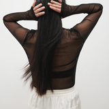 Silk Laundry Mesh Long Sleeve Top - Black