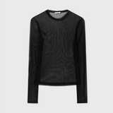 Silk Laundry Mesh Long Sleeve Top - Black