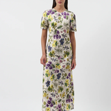 Silk Laundry Short Sleeve Bias Cut Dress - Endangered Flowers