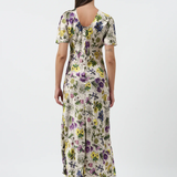 Silk Laundry Short Sleeve Bias Cut Dress - Endangered Flowers