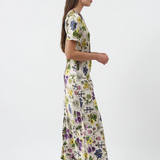 Silk Laundry Short Sleeve Bias Cut Dress - Endangered Flowers