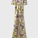 Silk Laundry Short Sleeve Bias Cut Dress - Endangered Flowers
