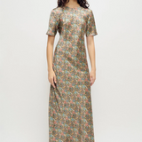 Silk Laundry Short Sleeve Bias Cut Dress - Sugar Floral