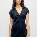 Silk Laundry V Neck Top - Black