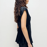 Silk Laundry V Neck Top - Black