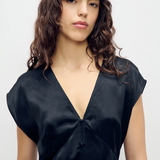 Silk Laundry V Neck Top - Black