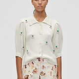 Stine Goya Bubble Knit Polo Cardigan - Vanilla