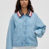 Stine Goya Collared Cropped Bomber - Denim Blue