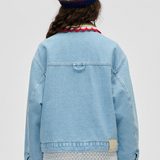 Stine Goya Collared Cropped Bomber - Denim Blue