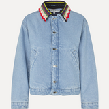 Stine Goya Collared Cropped Bomber - Denim Blue