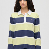 Stine Goya Polo Long Sleeve Top - Yellow Navy Blue Stripe