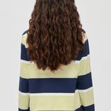 Stine Goya Polo Long Sleeve Top - Yellow Navy Blue Stripe