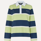 Stine Goya Polo Long Sleeve Top - Yellow Navy Blue Stripe