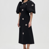Stine Goya Puff Sleeve Midi Dress - Pearl Of Order