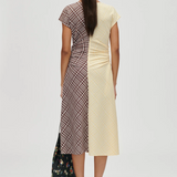 Stine Goya Ruched Waist Midi Dress - Brown and Yellow Checks