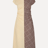 Stine Goya Ruched Waist Midi Dress - Brown and Yellow Checks