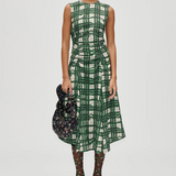 Stine Goya Sleeveless Gathered Midi Dress - Checkered Wave