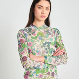 Twenty Seven Names Fantasy Floral Top - Cream Floral Mesh