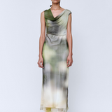 Wynn Hamlyn Cowl Silk Mesh Maxi Dress - Acid Forest