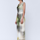 Wynn Hamlyn Cowl Silk Mesh Maxi Dress - Acid Forest