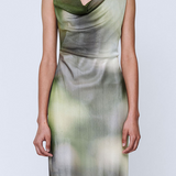 Wynn Hamlyn Cowl Silk Mesh Maxi Dress - Acid Forest