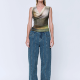 Wynn Hamlyn Cowl Silk Mesh Tank - Acid Forest