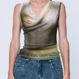 Wynn Hamlyn Cowl Silk Mesh Tank - Acid Forest